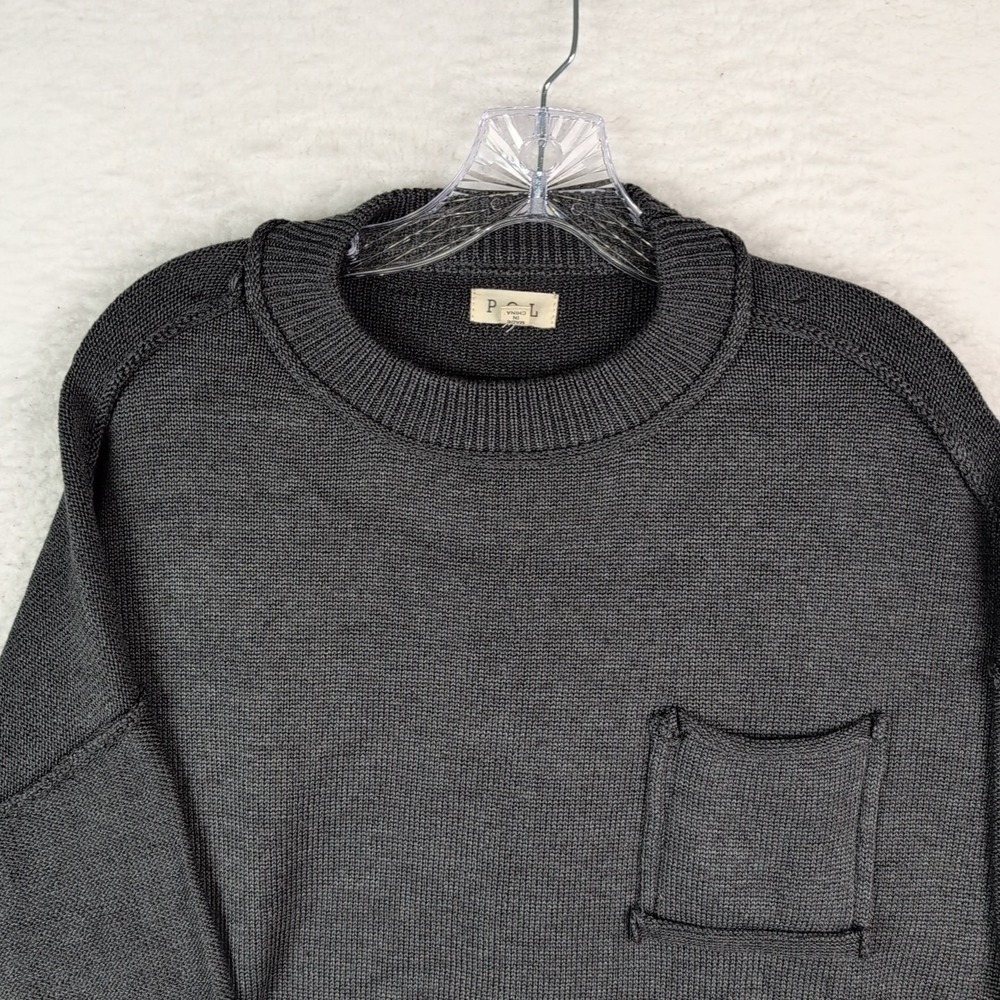 POL Anthropologie Oversized Slouchy Pocket Sweater Black Raw Rolling Edge Medium - Picture 5 of 11